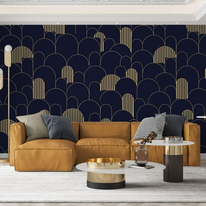 lux.jpg Luxury Gold Blue Geometric Pattern Wallpaper, Custom Size Modern Abstract Living Room Wall Mural Easy Removable, Abstract Wall Decor - Image 1